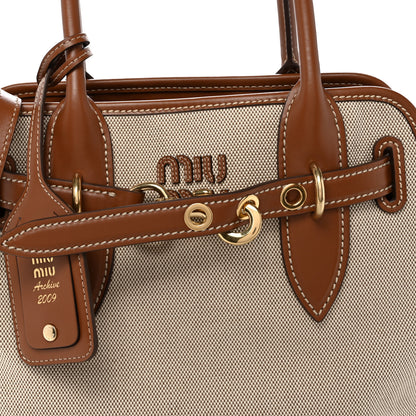 Miu Miu Canvas Calfskin Aventure Bag Beige Brandy 7 of 11