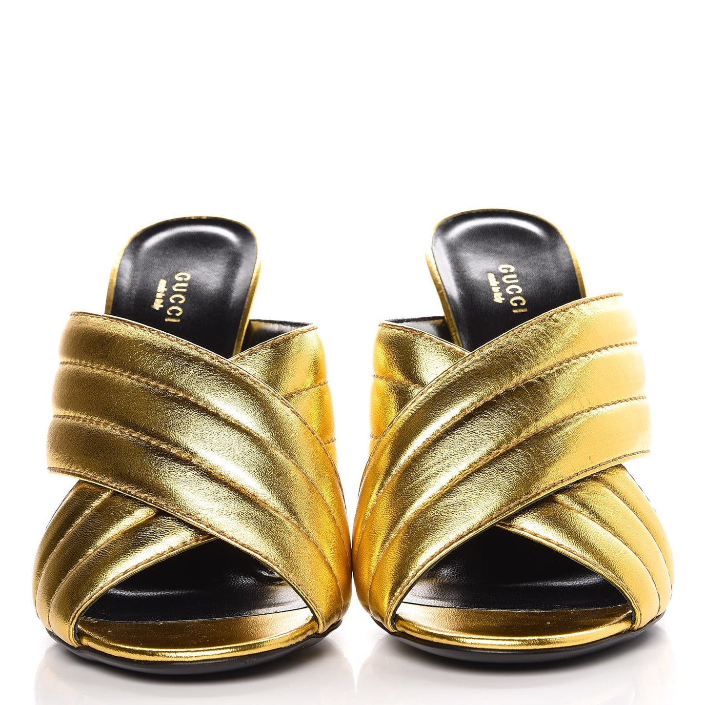 Metallic Nappa Webby Crossover High Heel Slide Sandals 41 Oro Vecchio
