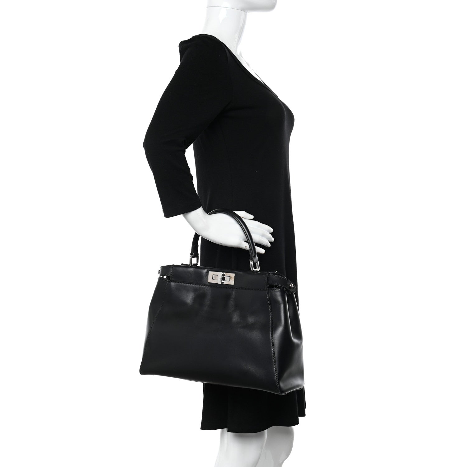 Fendi Vitello Seta Snakeskin Crocodile Monster Eyes Medium Peekaboo Iconic Satchel Black Girasole 2 of 12