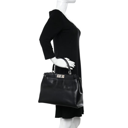 Fendi Vitello Seta Snakeskin Crocodile Monster Eyes Medium Peekaboo Iconic Satchel Black Girasole 2 of 12