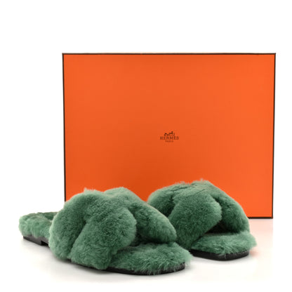 Hermes Woolskin Oran Sandals 36 Vert Anglais 9 of 9