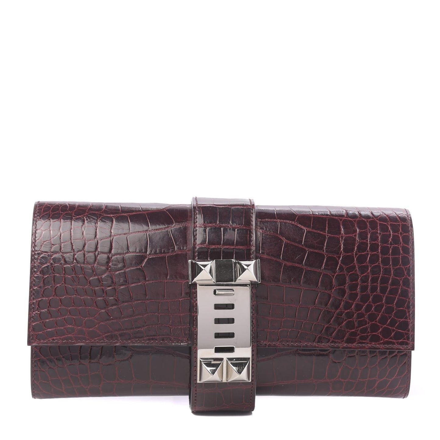 Shiny Alligator Medor Clutch 23 Bordeaux