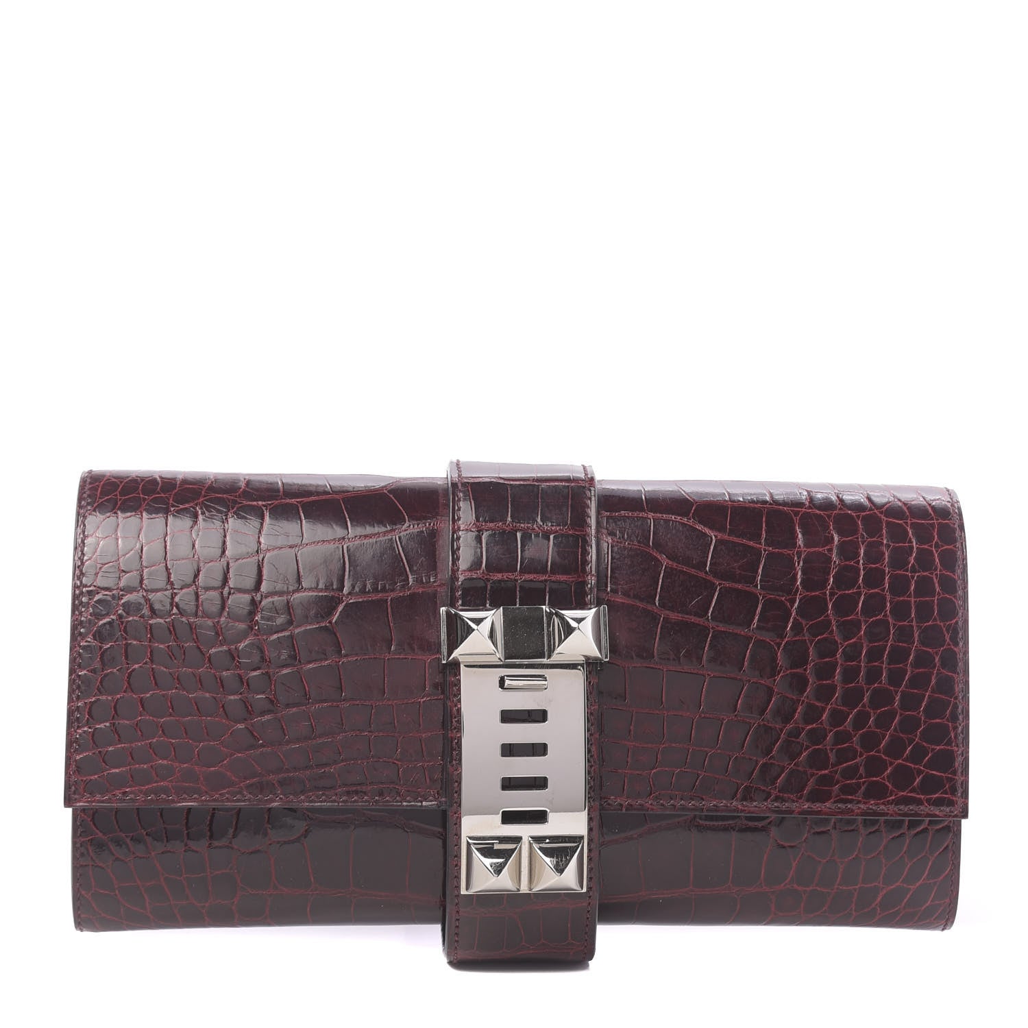 Hermes Shiny Alligator Medor Clutch 23 Bordeaux 1 of 11