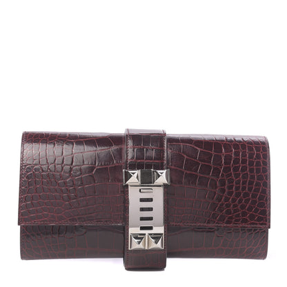 Hermes Shiny Alligator Medor Clutch 23 Bordeaux 1 of 11