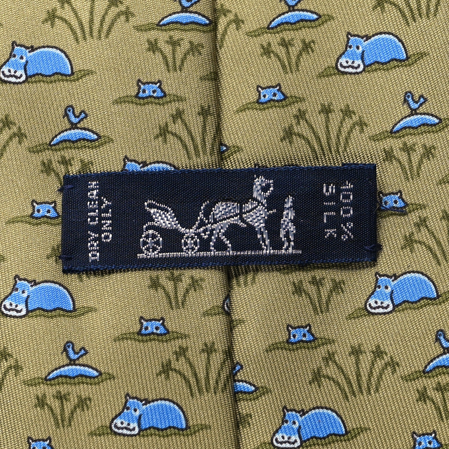 Hermes Silk Printed Mens Neck Tie Green 5 of 5