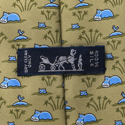 Hermes Silk Printed Mens Neck Tie Green 5 of 5