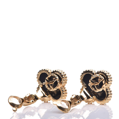 Van Cleef & Arpels 18K Yellow Gold Black Onyx Vintage Alhambra Earrings 4 of 4