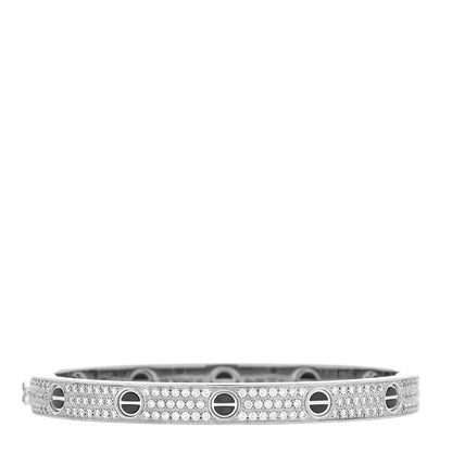 Cartier 18K White Gold Diamond Ceramic LOVE Paved Bracelet 18 1 of 4