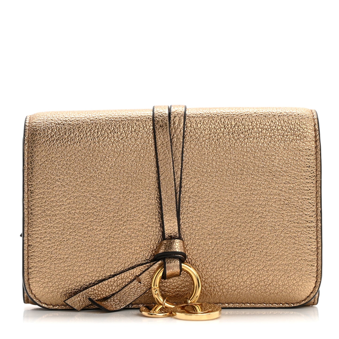 Metallic Calfskin Alphabet Trifold Wallet Gold