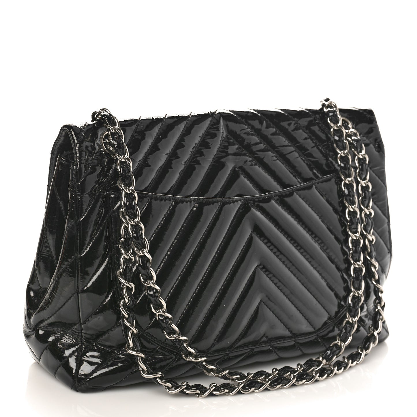 Patent Chevron Quilted Maxi Single Flap Black