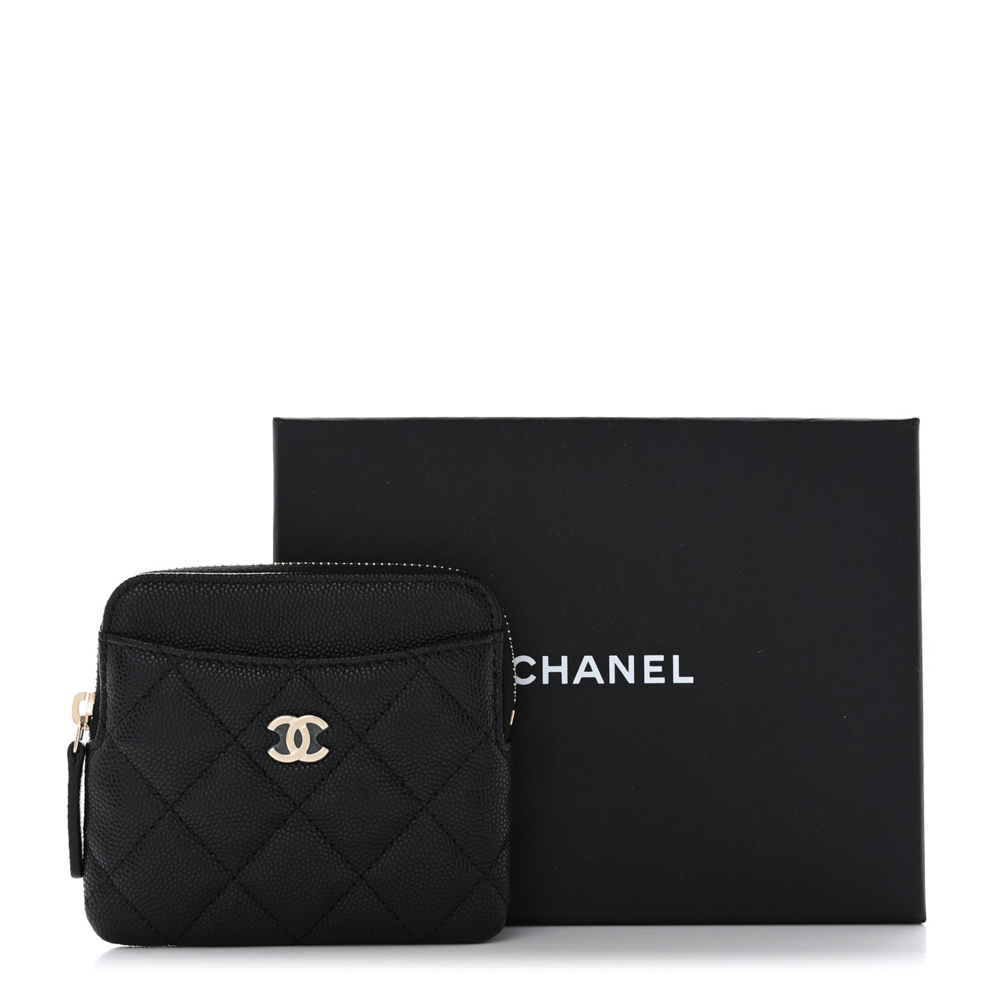 Caviar Quilted Zip Card Holder Wallet Black