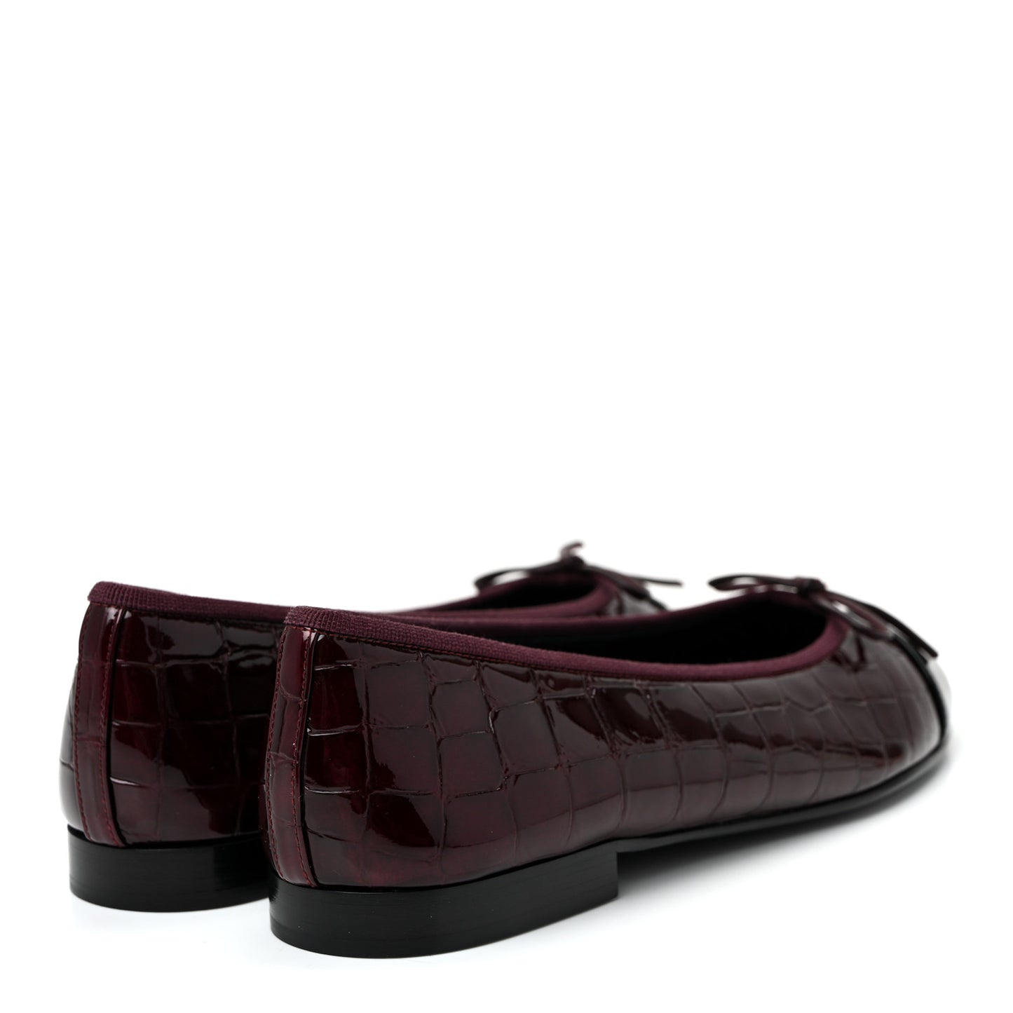 Patent Calfskin Crocodile Embossed Cap Toe CC Ballerina Flats 39.5 Dark Burgundy Black