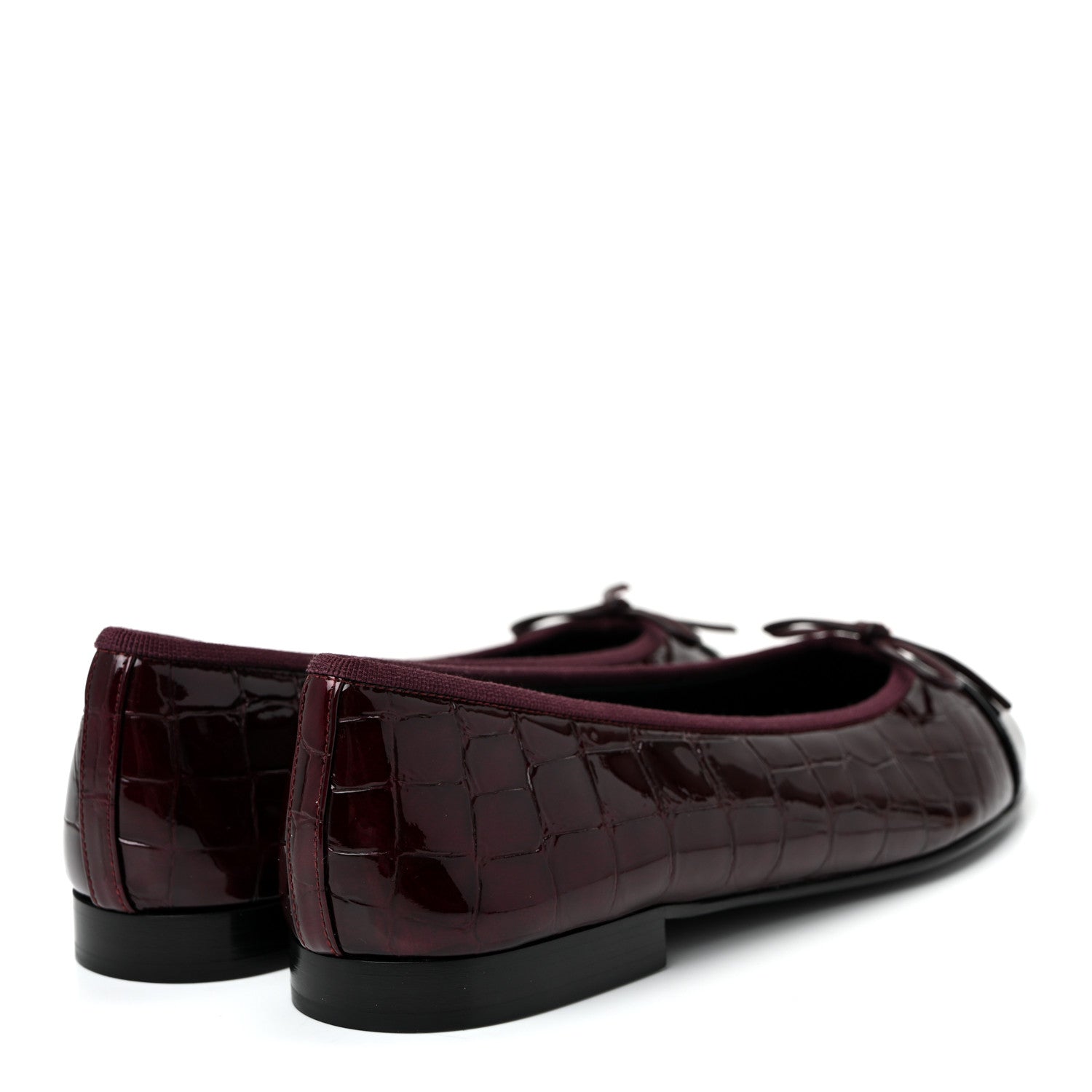 Chanel Patent Calfskin Crocodile Embossed Cap Toe CC Ballerina Flats 39.5 Dark Burgundy Black 4 of 8