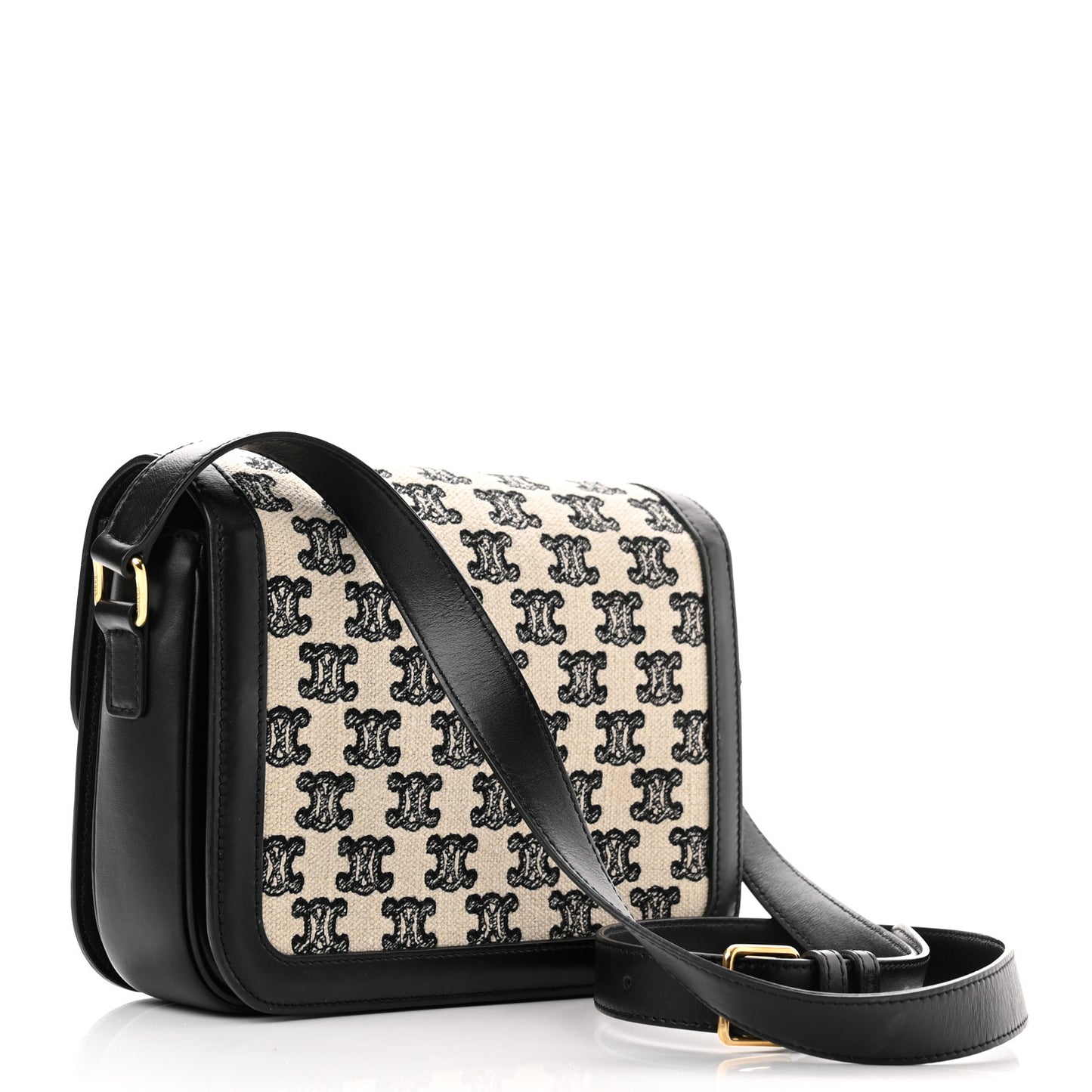 Canvas Calfskin Triomphe Embroidered Medium Triomphe Bag Black