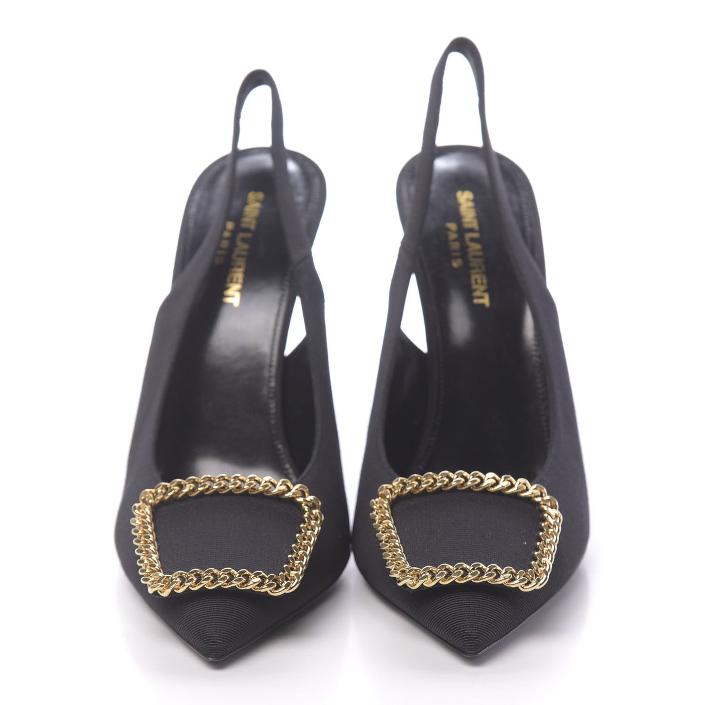 Grosgrain St. Sulpice Chain Buckle Slingback Pumps 40 Black