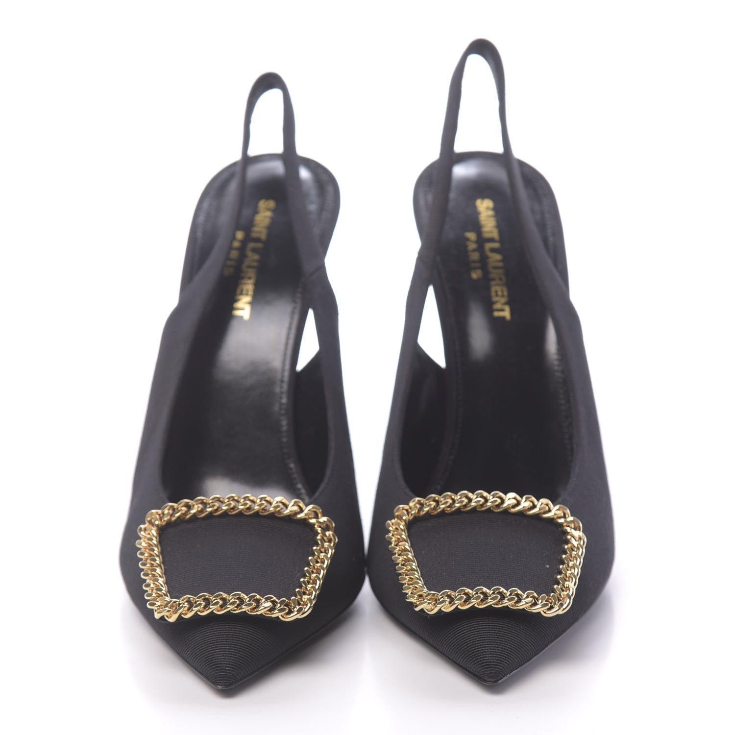 Saint Laurent Grosgrain St. Sulpice Chain Buckle Slingback Pumps 40 Black 2 of 9