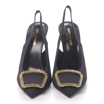 Saint Laurent Grosgrain St. Sulpice Chain Buckle Slingback Pumps 40 Black 2 of 9