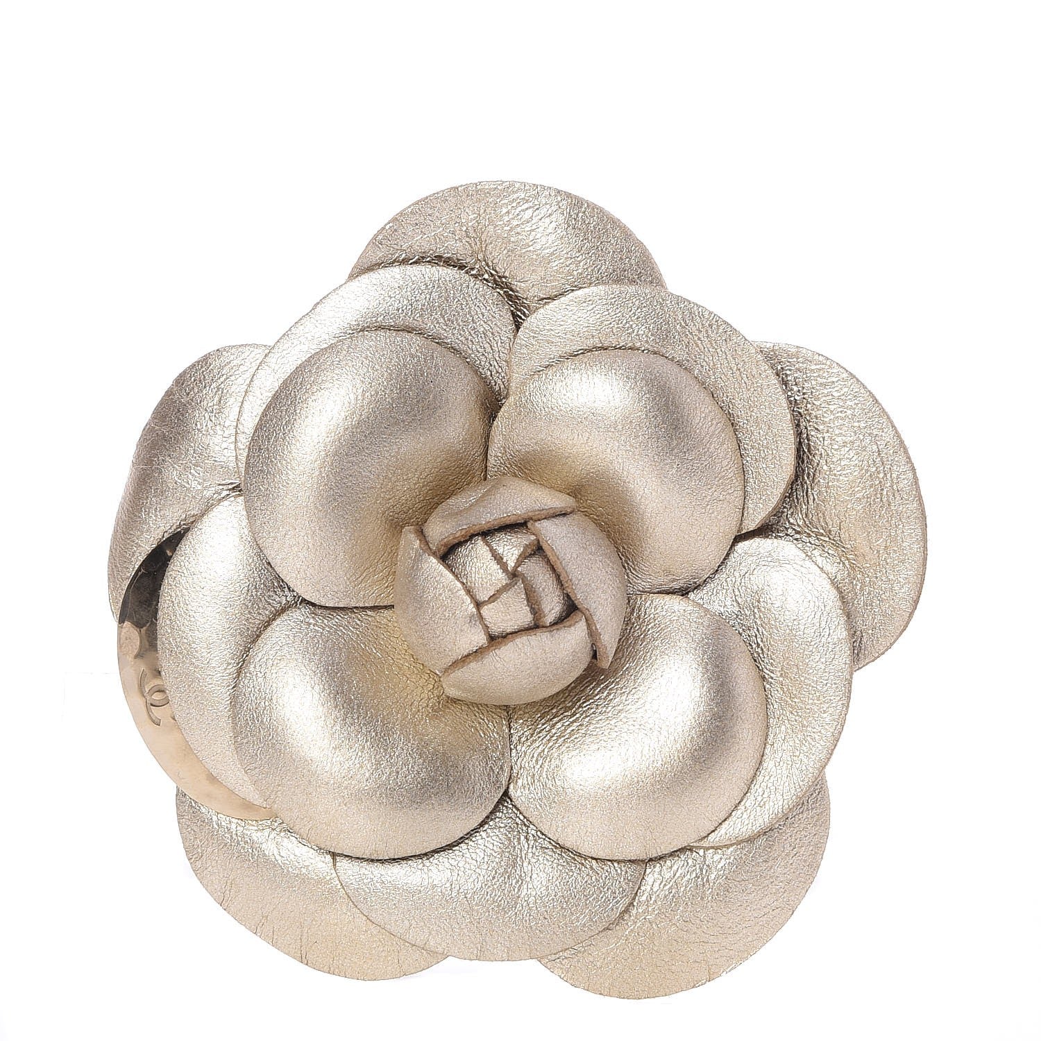 Chanel Metallic Lambskin Camellia Brooch Gold 1 of 5