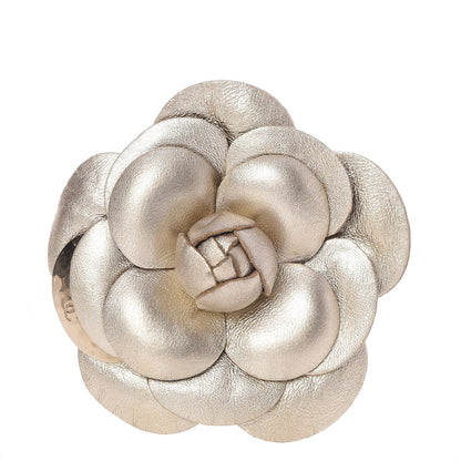 Chanel Metallic Lambskin Camellia Brooch Gold 1 of 5