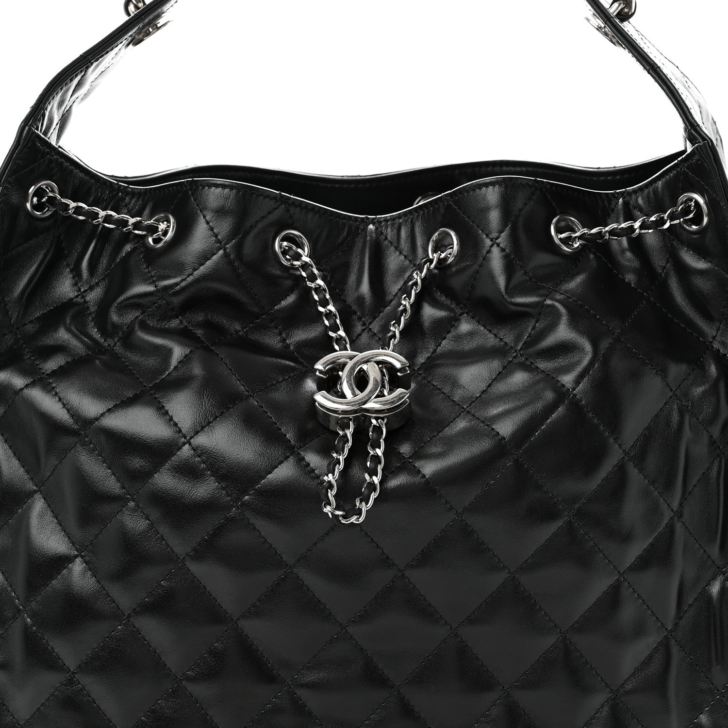 Chanel Shiny Crumpled Calfskin Quilted Medium Chanel 25 Handbag Black 9 of 11