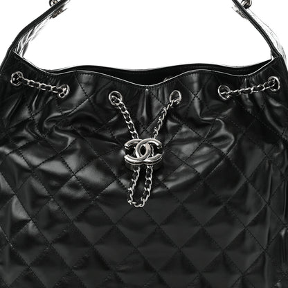 Chanel Shiny Crumpled Calfskin Quilted Medium Chanel 25 Handbag Black 9 of 11