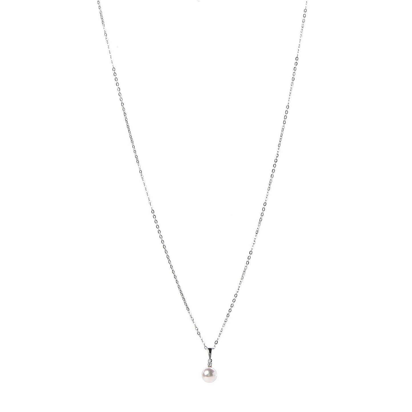 18K White Gold Diamond Akoya Pearl 6mm Drop Pendant Necklace