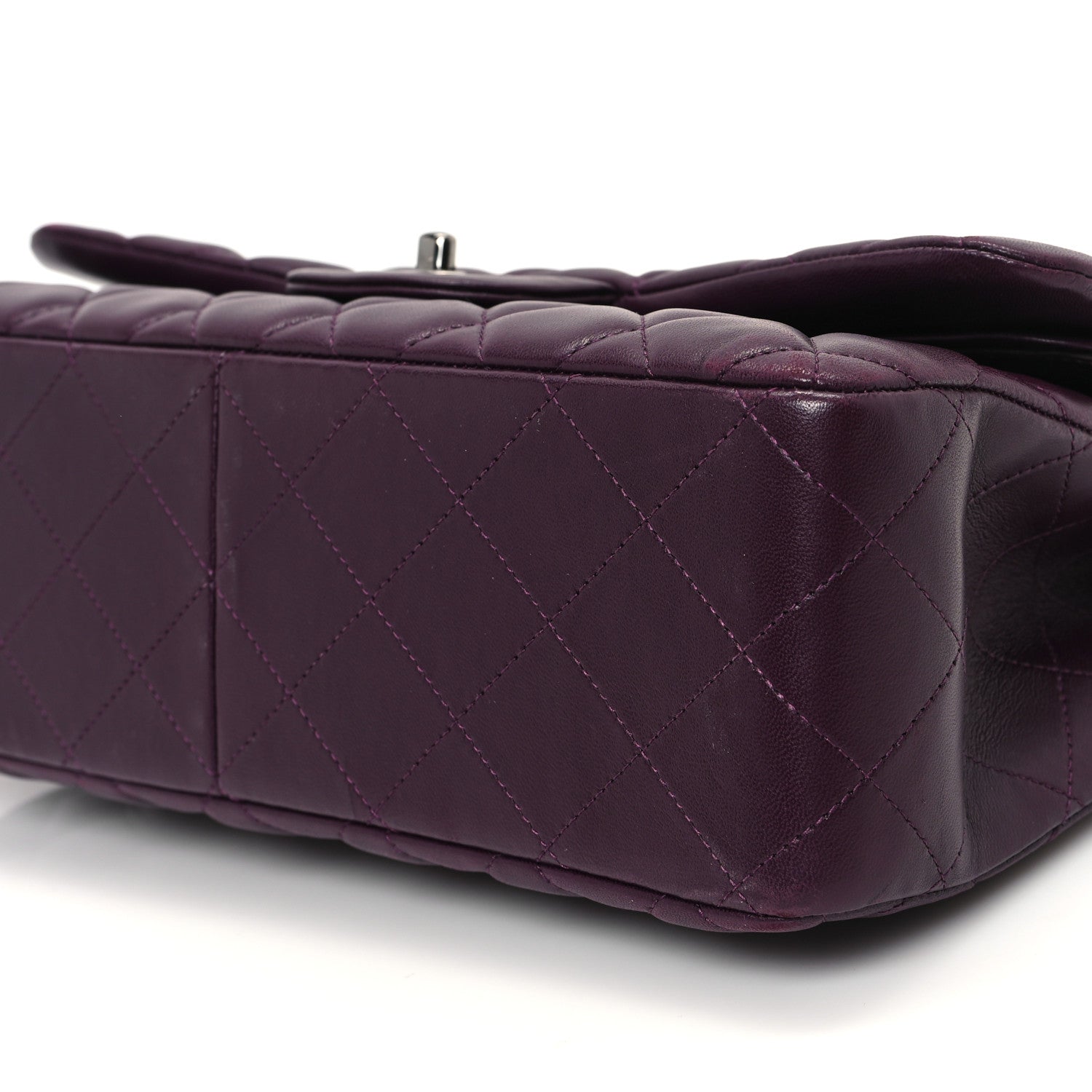 Chanel Lambskin Quilted Jumbo Double Flap Dark Purple 10 of 12