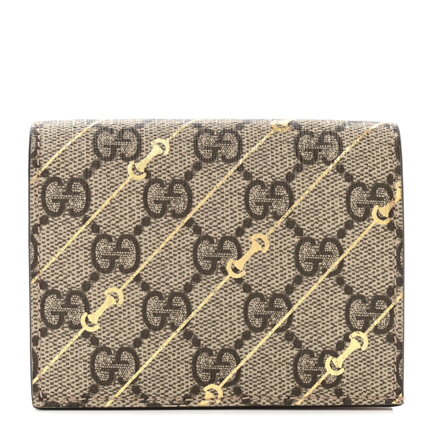GG Supreme Monogram Calfskin Horsebit Print Card Case Beige Ebony Light Pink