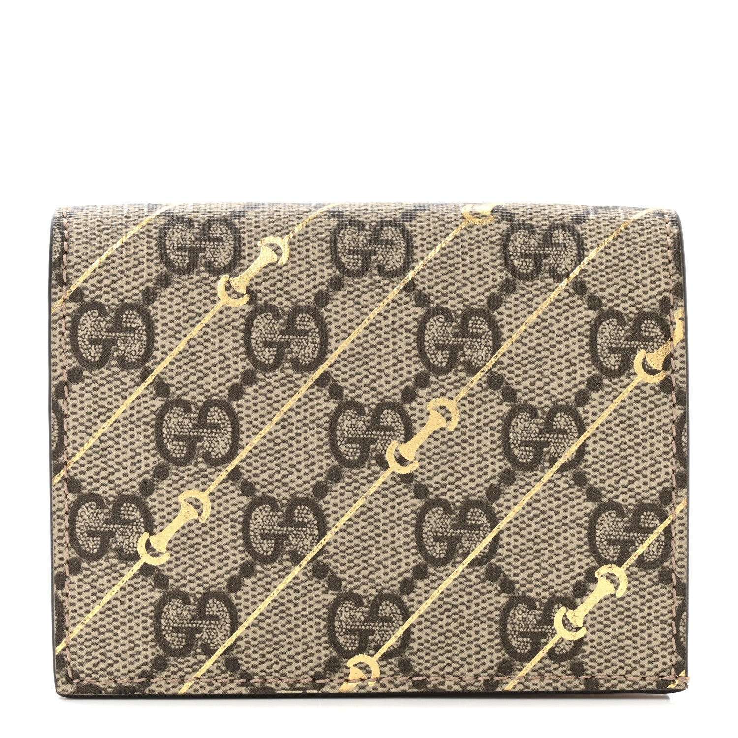 Gucci GG Supreme Monogram Calfskin Horsebit Print Card Case Beige Ebony Light Pink 1 of 8