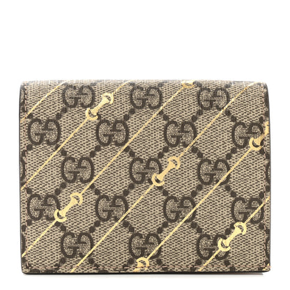 Gucci GG Supreme Monogram Calfskin Horsebit Print Card Case Beige Ebony Light Pink 1 of 8