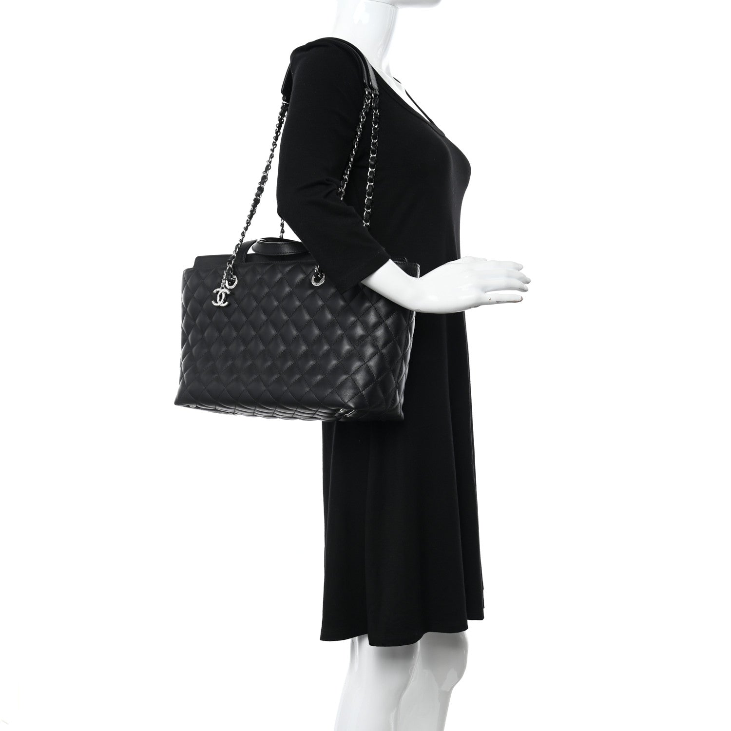 Chanel Calfskin Quilted Large Shopping Tote Black 3 of 10