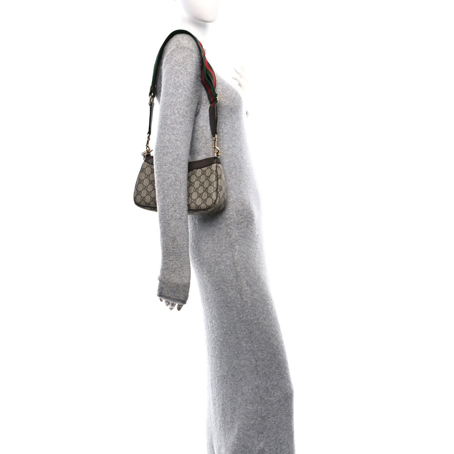 GG Supreme Monogram Textured Dollar Calfskin Web Small Ophidia GG Handbag Beige Ebony New Acero