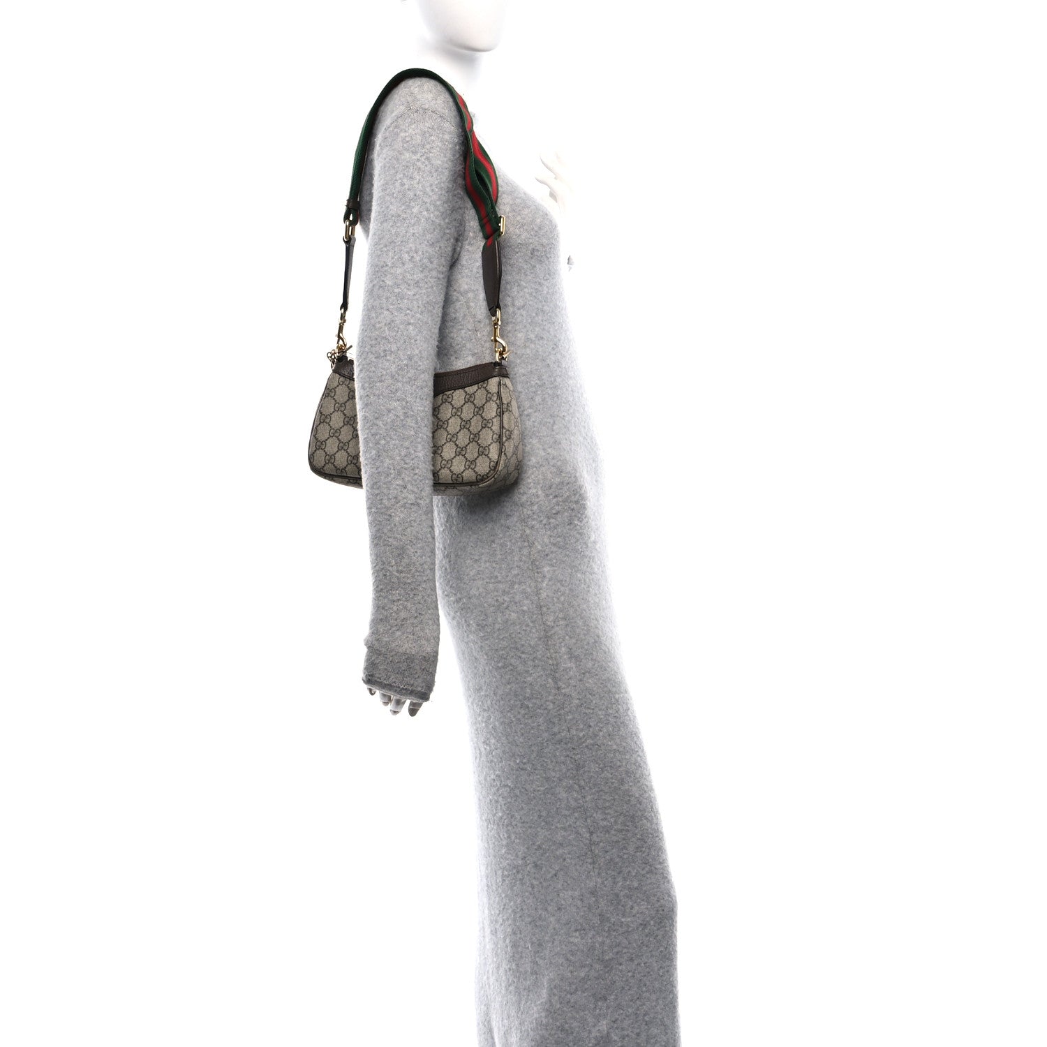 Gucci GG Supreme Monogram Textured Dollar Calfskin Web Small Ophidia GG Handbag Beige Ebony New Acero 2 of 12