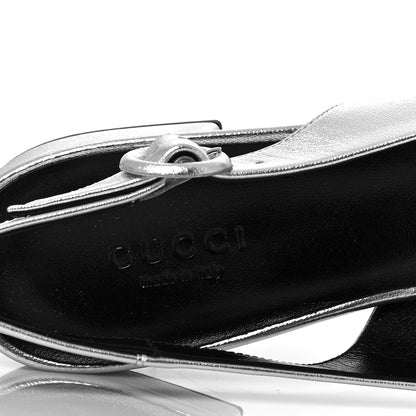 Gucci Metallic Nappa Horsebit Slingback Pumps 35 Argento 7 of 8