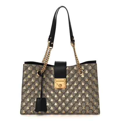 Gucci GG Supreme Monogram Bees Medium Padlock Tote Beige Oro Black 1 of 16