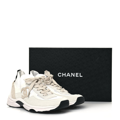 Chanel Mesh Suede Fabric Womens CC Sneakers 39.5 White Ivory Light Beige 9 of 9