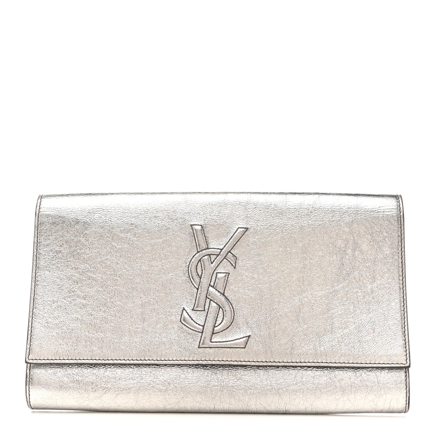 Metallic Calfskin Large Belle De Jour Clutch Dark Silver