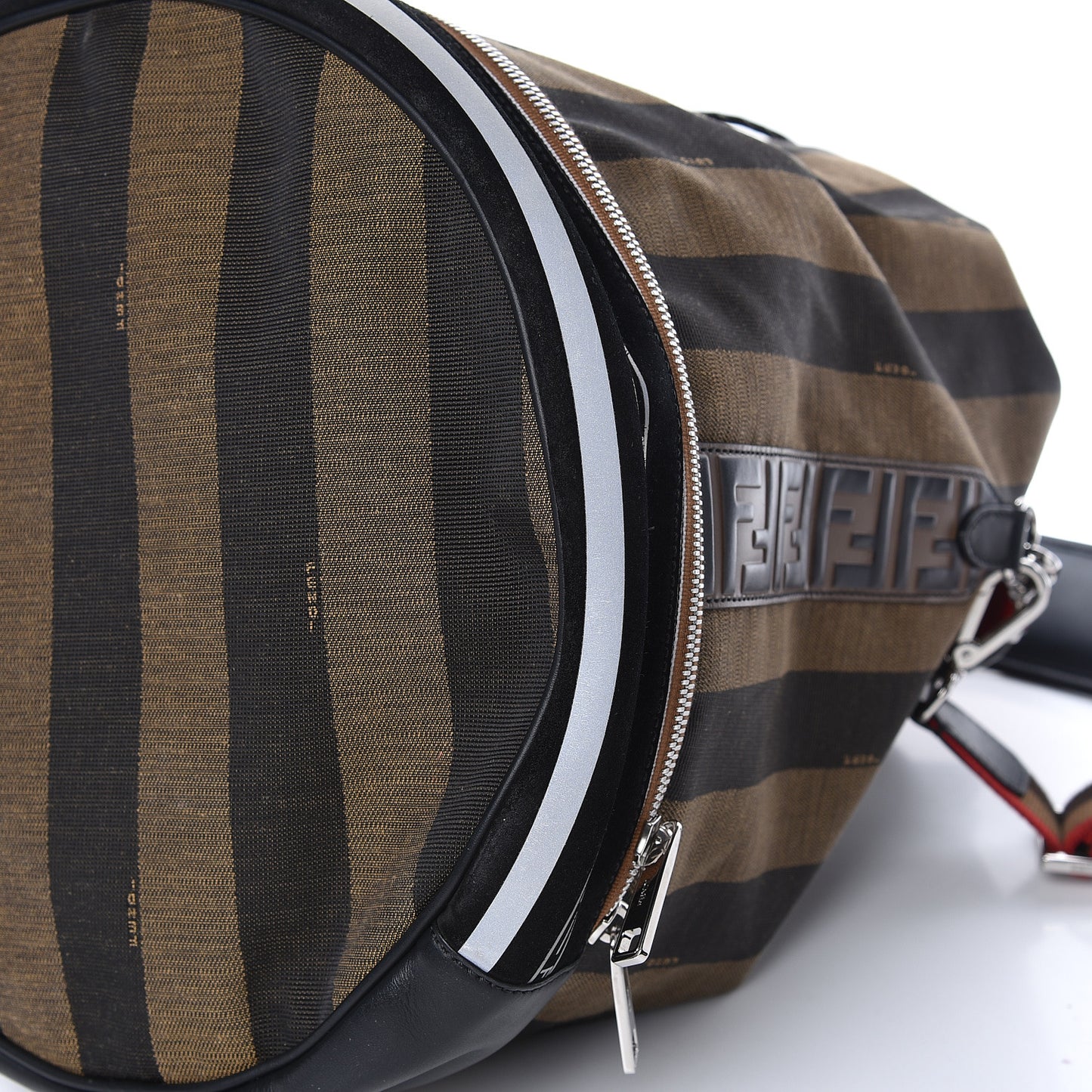 Fabric Jacquard Cuoio Romano Vitello Pequin Bi-Color FF 1974 Embossed Mon Tresor Holdall Bag Tobacco Moro Rosso Malboro Maya Black