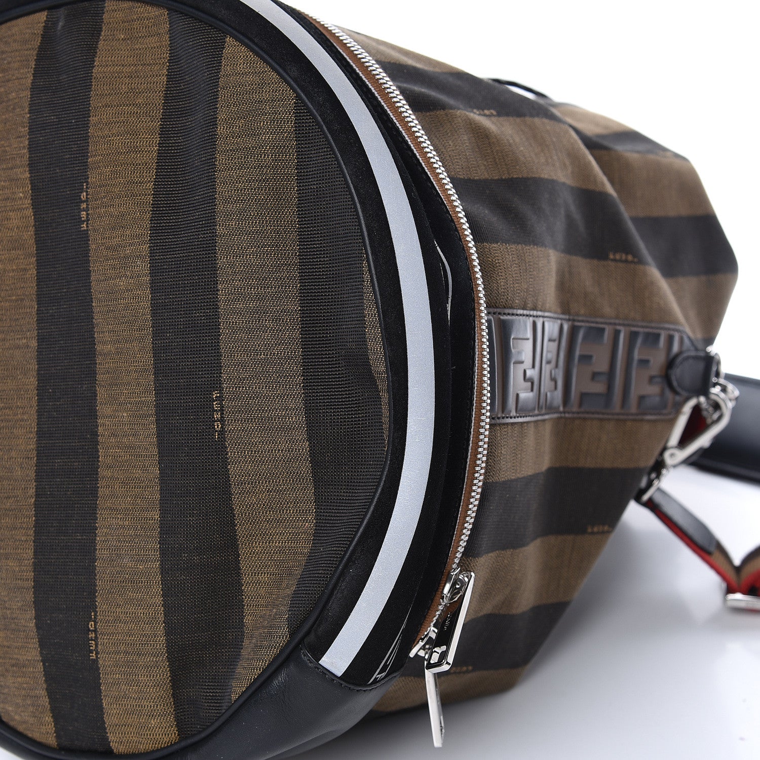 Fendi Fabric Jacquard Cuoio Romano Vitello Pequin Bi-Color FF 1974 Embossed Mon Tresor Holdall Bag Tobacco Moro Rosso Malboro Maya Black 6 of 12