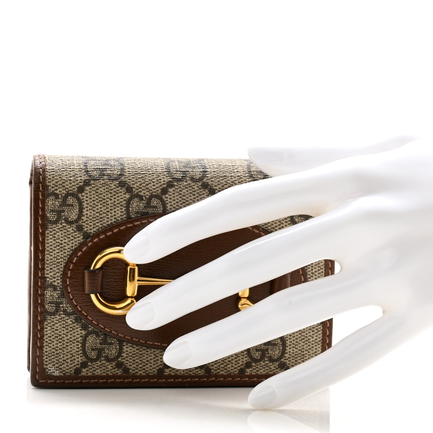 GG Supreme Monogram Horsebit 1955 Card Case Wallet Beige Ebony Brown Sugar