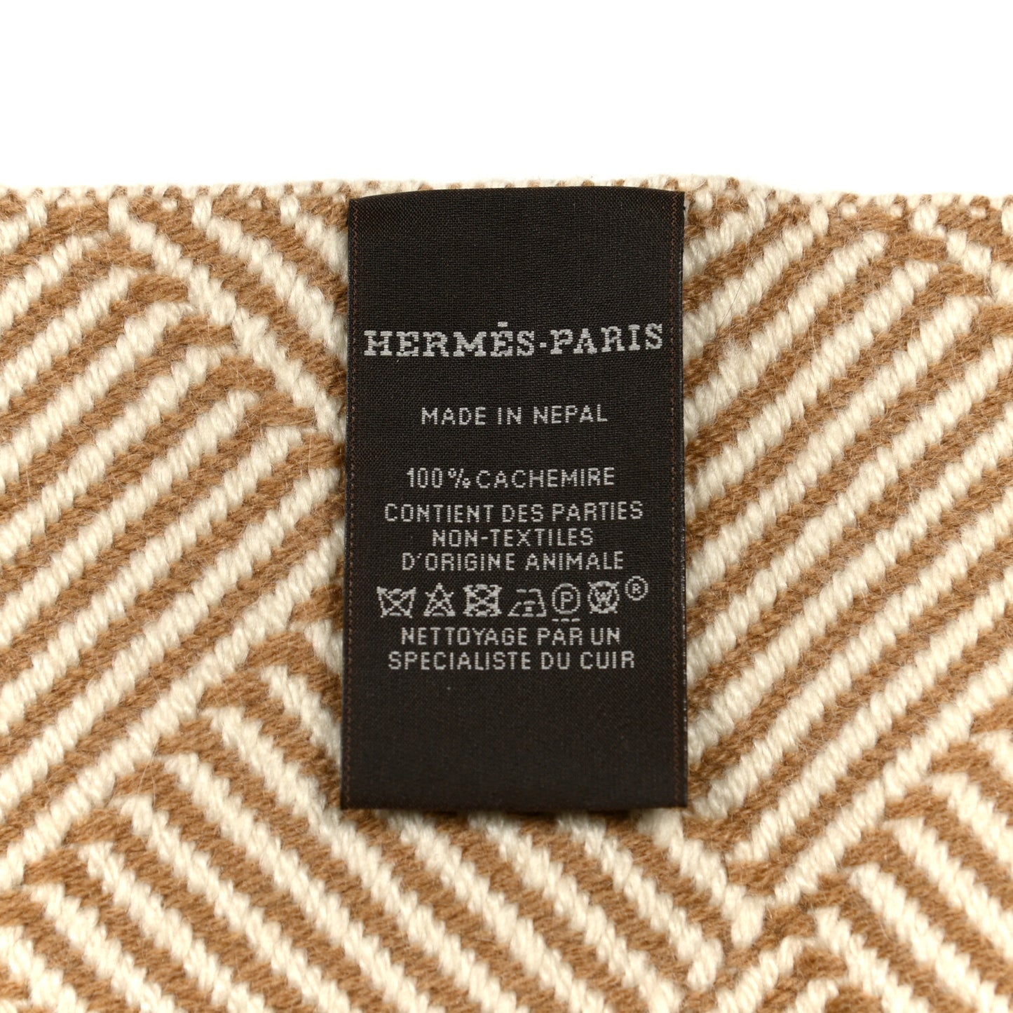 Cashmere Tile Weave Muffler Camel Ecru