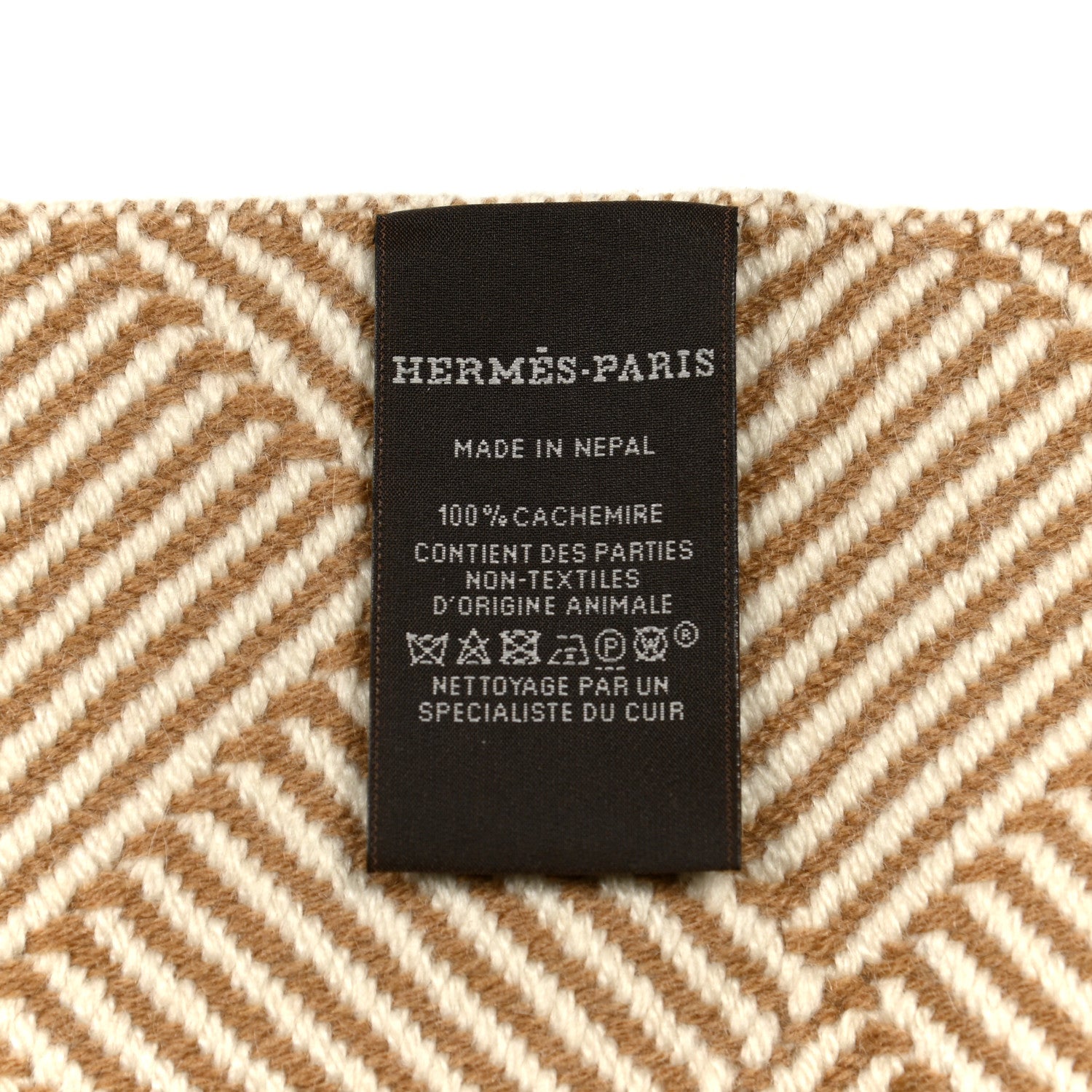 Hermes Cashmere Tile Weave Muffler Camel Ecru 3 of 3