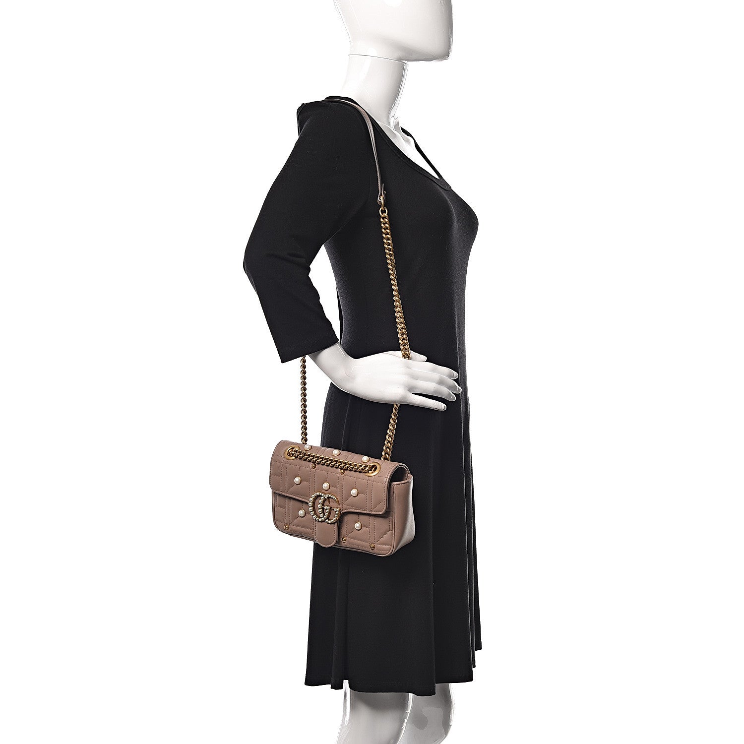 Gucci Calfskin Matelasse Studded Mini Pearly GG Marmont Shoulder Bag Porcelain Rose 2 of 10