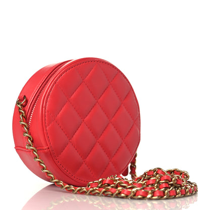 Chanel Lambskin Quilted Round Clutch With Chain Red 3 of 9