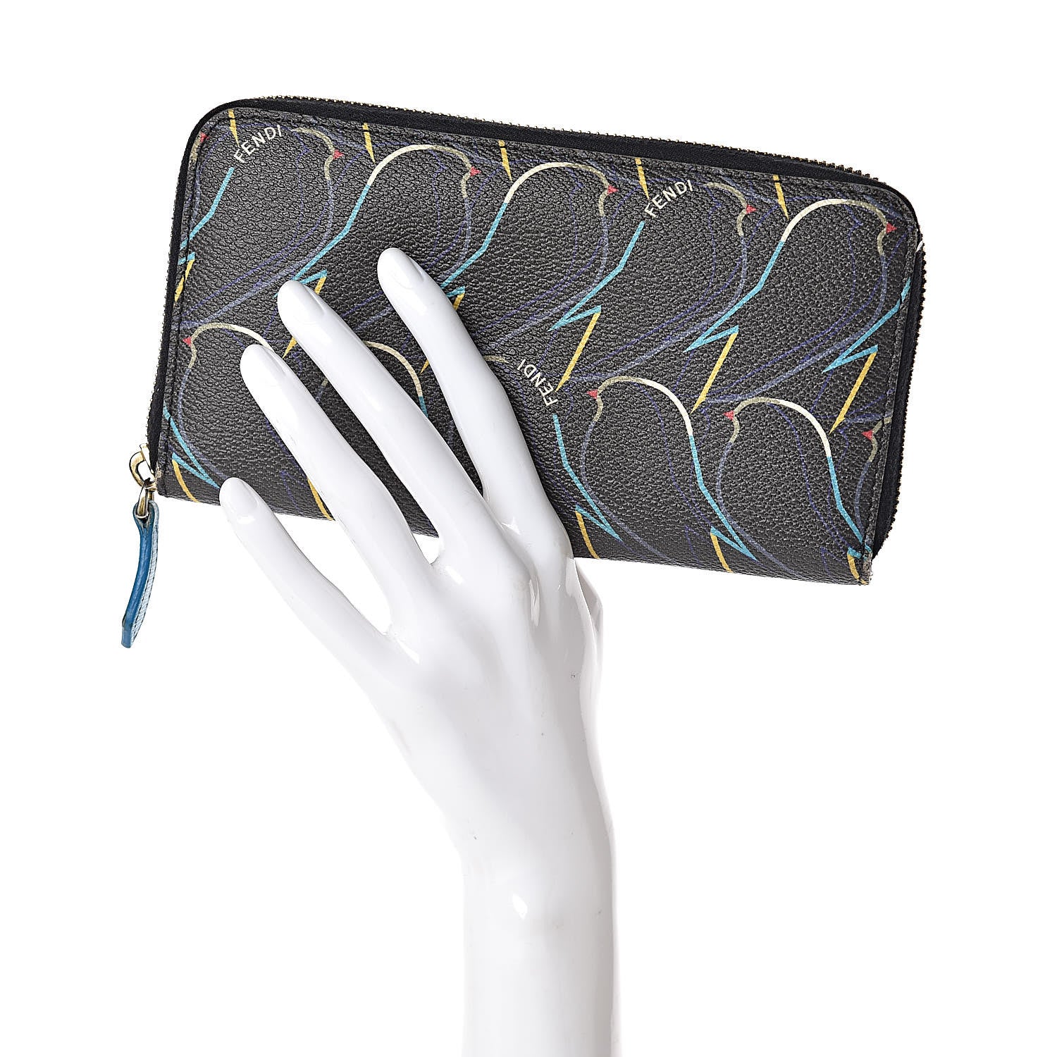 Fendi Vitello Elite QuTweet Zip Around Wallet Dark Grey 2 of 8