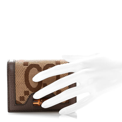 Gucci Monogram Jumbo GG Textured Dollar Calfskin Diana Card Case Wallet Camel Ebony New Acero 2 of 8