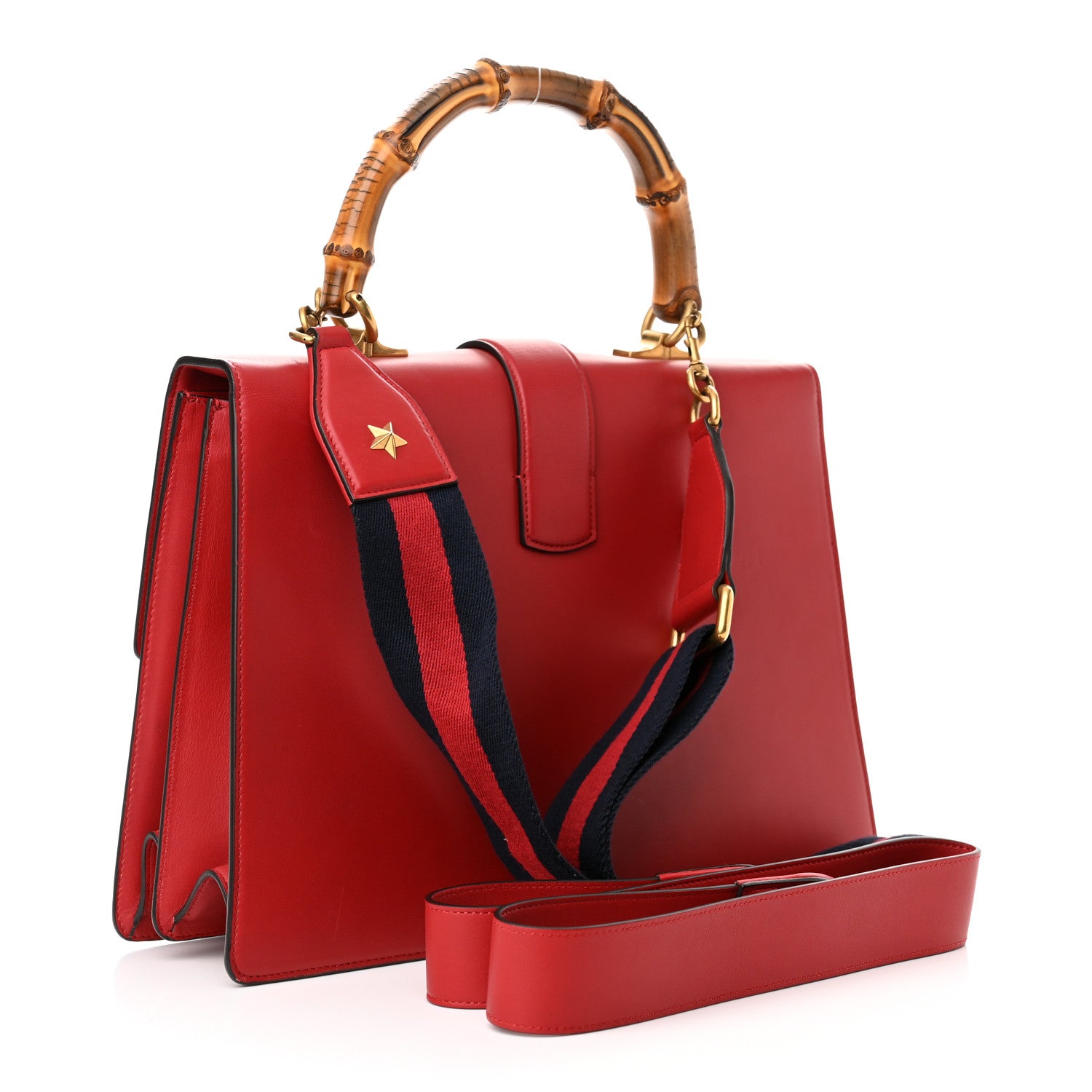 Gucci Moon Calfskin Web Large Dionysus Bamboo Top Handle Bag Hibiscus Red 3 of 15