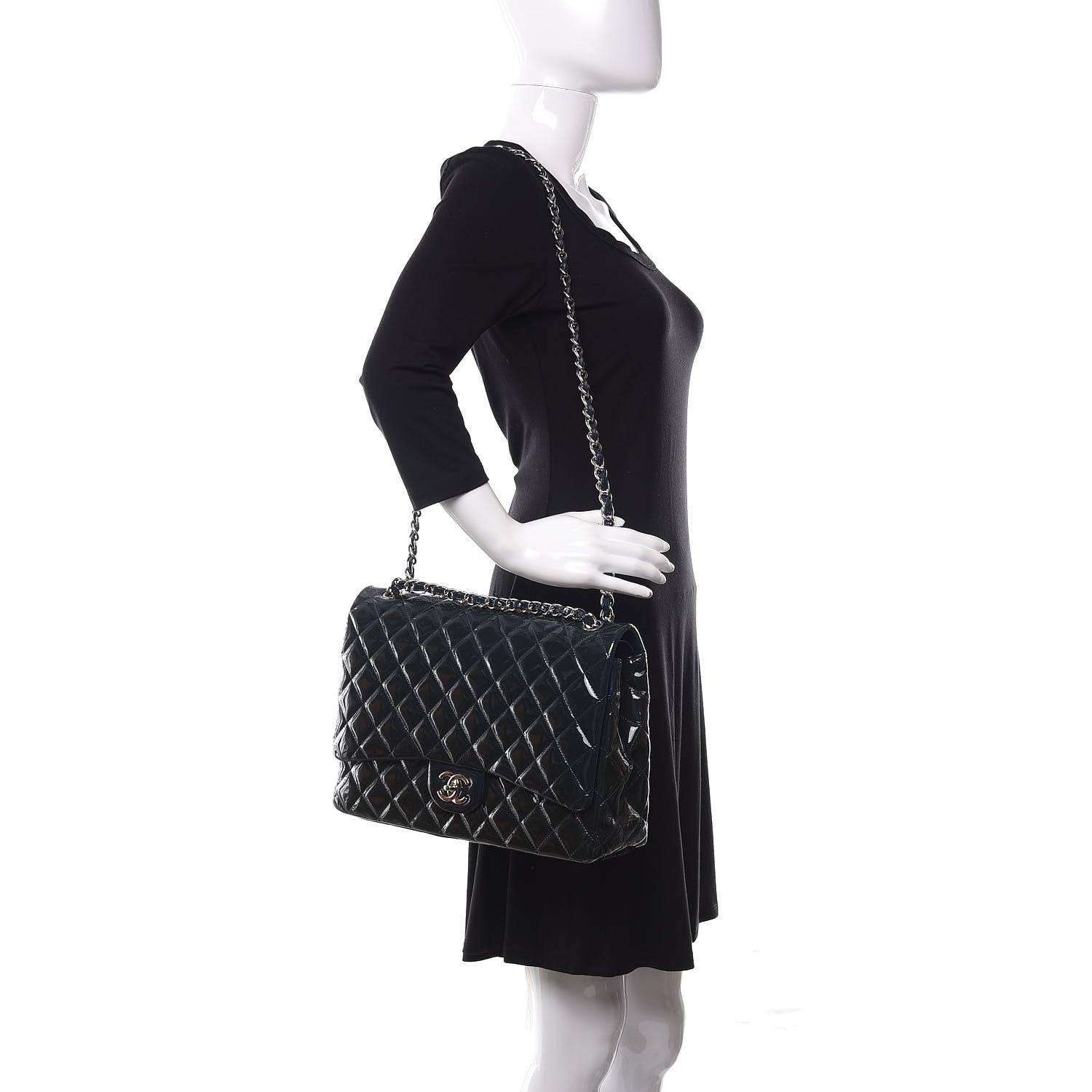 Chanel Patent Quilted Maxi Double Flap Navy Blue 2 of 15