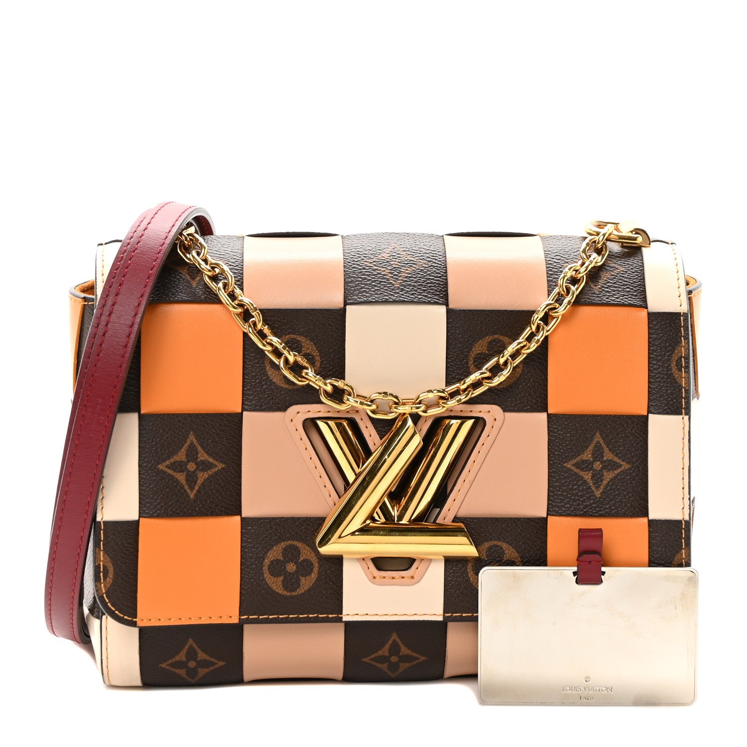 Louis Vuitton Calfskin Monogram Check Twist MM Beige White Orange 1 of 9