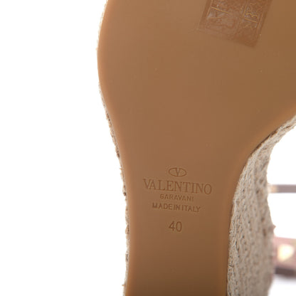 Valentino Garavani Grained Calfskin Rockstud Ankle Strap Espadrille 15/105mm Wedge Sandals 40 Rose Quartz Natural 7 of 8